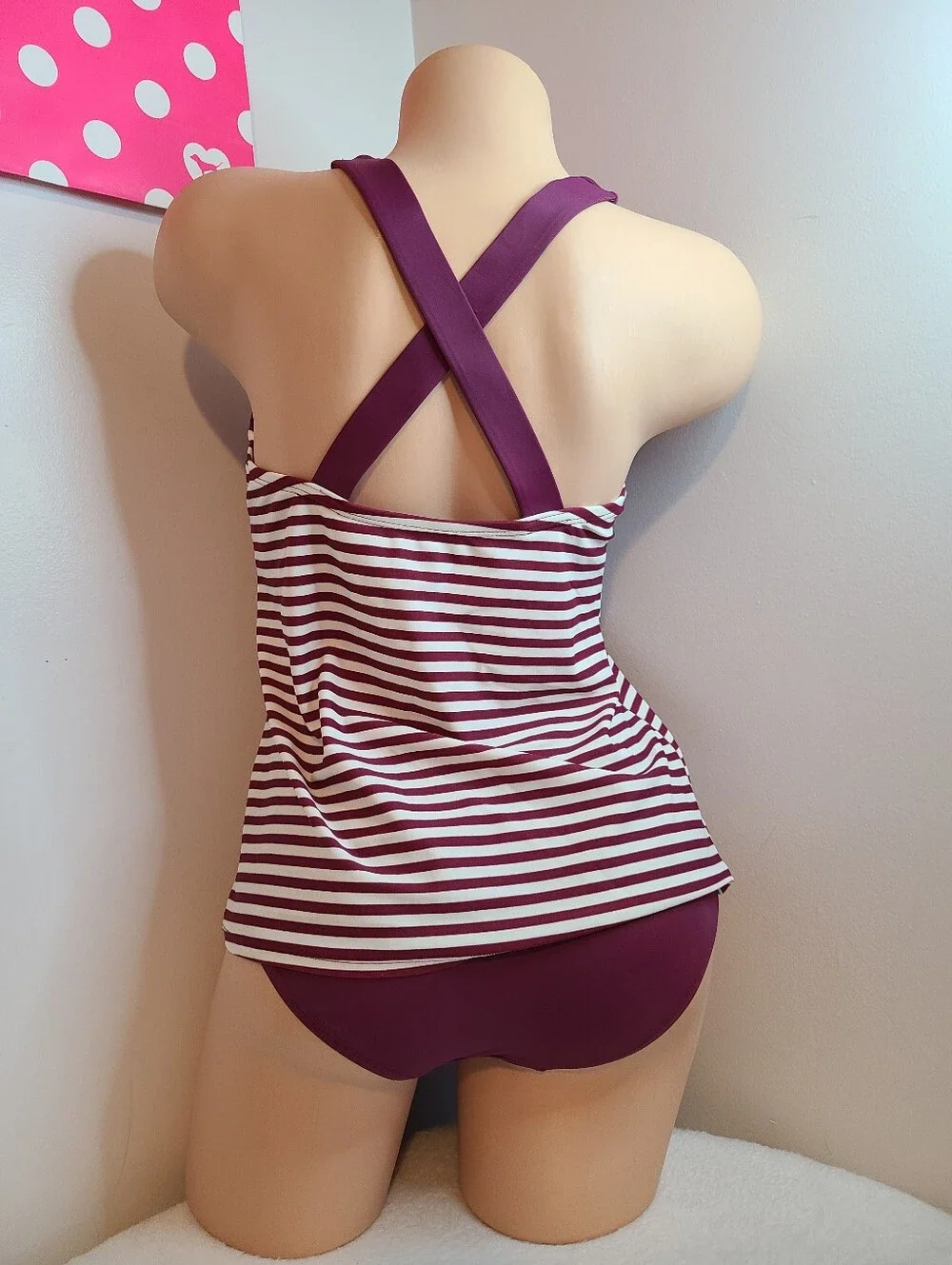 Nike Swim Women's 2pc Tankini Swimsuit Bikini Raspberry Stripes Size M